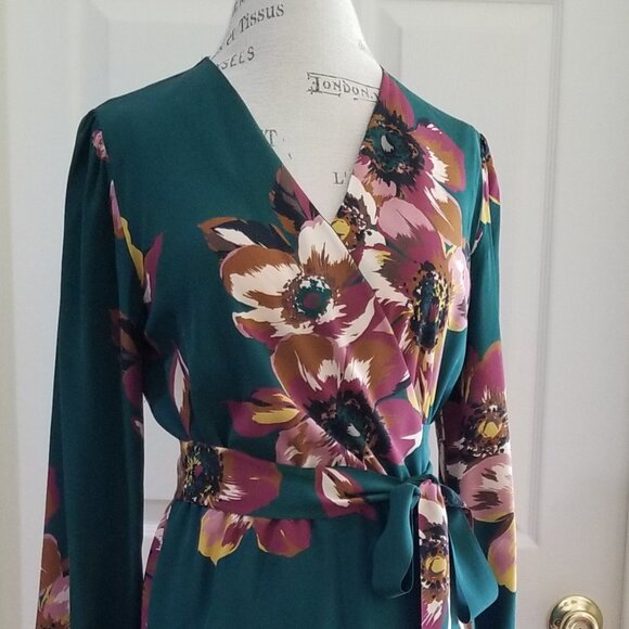 Amour Vert Silk Wrap Dress in Teal - LNC - Picture 7 of 8